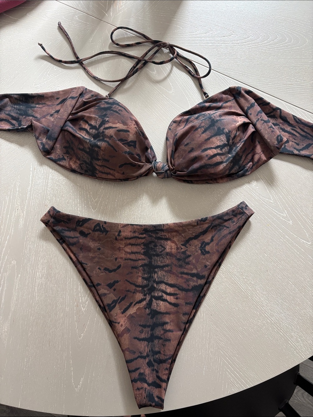 SKATIE Women’s Brown Tie-Dye Bikini Set - Halter Top & High-Cut Bottoms